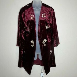 The Room Velvet Cardigan Floral Open Front Red size medium